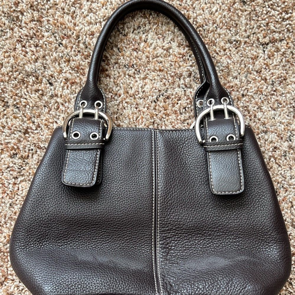 GNW Black Satchel with Pebbled Leather and Silver Buckles